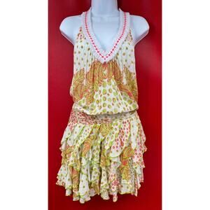 Poupette St Barth Beline Lime Green "Martini" Olives Dress Sz L Dry Cleaned